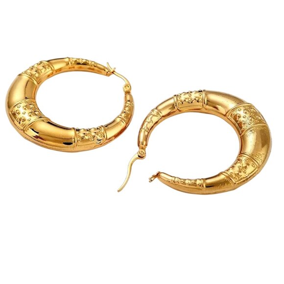 1 1/2 Inch 41mm Hoop Gold Tone Pierced Post Earrings - Picture 2 of 5